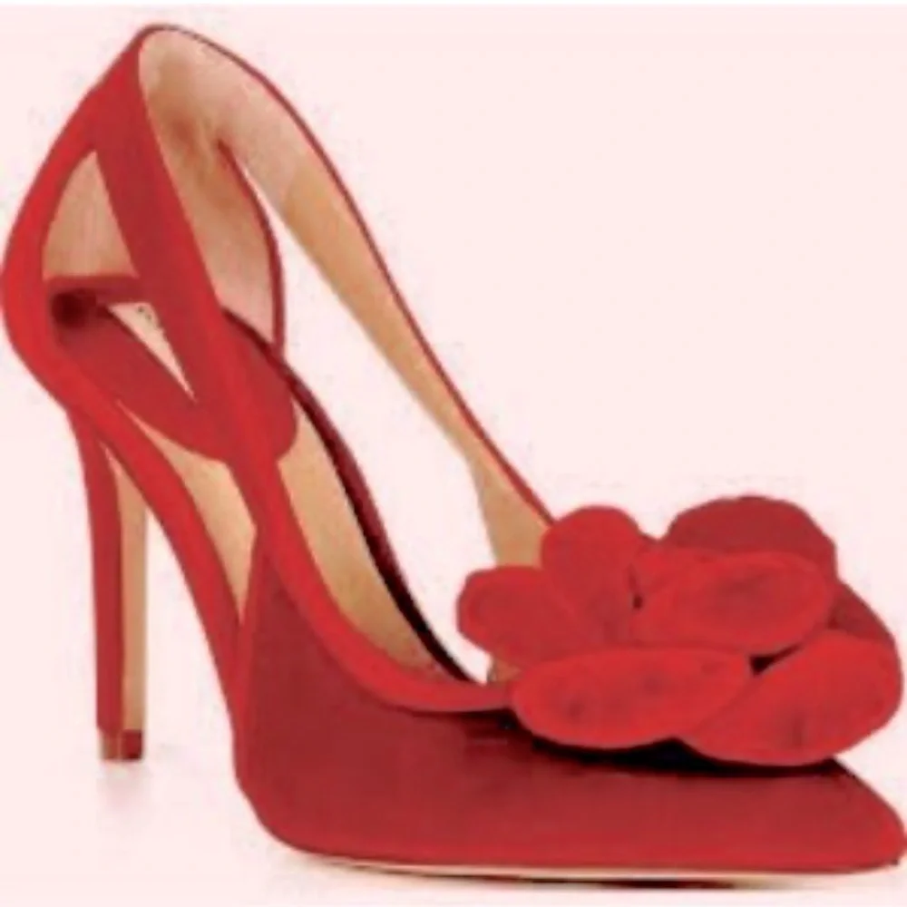 Ester Velvet Elegant Red Puff Rose Women's Heels by Antonio Melani- Size 5.5M